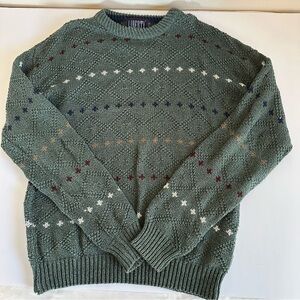 Vintage Liberty Oversized Green Textured Mens Medium 100 Cotton Sweater Made USA